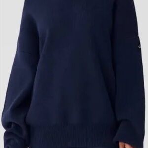 Alo Yoga Navy Scholar Crewneck Knit Sweater Small - unisex